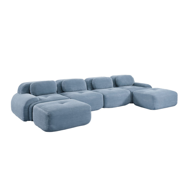 English Elm U-shaped Modular Sectional Sofa Corduroy Upholstered Ergonomic Curved Living Room Seating Blue W714S01254