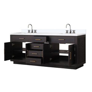 English Elm Black Oak Double Bath Vanity 80" W X 22" D – Stylish Cultured Marble Top With Chrome Faucet Set Included B2731P260867