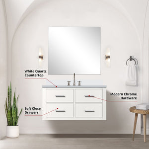 English Elm White Single Bath Vanity Set With Quartz Top, Frameless Mirror & Chrome Faucet For Easy Upgrade B2731S01982-GIGA