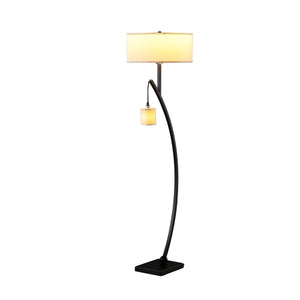 English Elm 59" Contemporary Dual Arc Floor Lamp with Hanging Pendant & Drum Shades, 3-Way Rotary Lighting Control Matte Black B072P222447