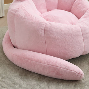 English Elm Cat-shaped Bean Bag Sofa with Sculptural Tail Armrest for Playful Living Spaces Pink W2311P457294