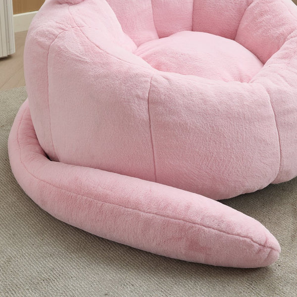 English Elm Cat-shaped Bean Bag Sofa with Sculptural Tail Armrest for Playful Living Spaces Pink W2311P457294