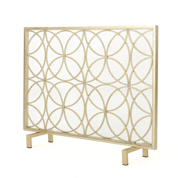 English Elm Fire Screen Handcrafted Iron Geometric Mesh Spark Guard for Modern Living Rooms 61125.00GLD