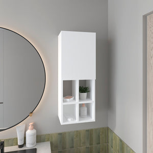 English Elm Wall-Mounted Bathroom Cabinet White with Soft-Close Door & 4 Open Shelves, Space-Saving 31.5"H B128P301383
