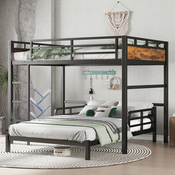 English Elm Full Xl Metal Bunk Bed - Versatile Loft & Platform Configuration With Vintage Wood Accents & Safety W1580S00228