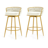 Christopher Knight Home® - Noble House - Swivel Counter Height Bar Stools Set Of 2,31.5"Bar Height Stools With Hand-Woven Backrest & Gold Metal Legs,Modern Low Back Upholstered Kitchen Chairs With Footrest For Island,Dining Room,Beige