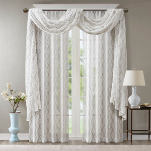 JLA Home Madison Park - Diamond Sheer Embroidered Window Scarf Enhances Light with Airy Diamond Motif for Elegant Layering White/Grey MP40-4946