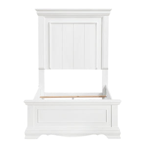 English Elm White Solid Wood Twin Bed Paneled Headboard Sleigh Footboard Traditional Bedroom Frame B011S02484