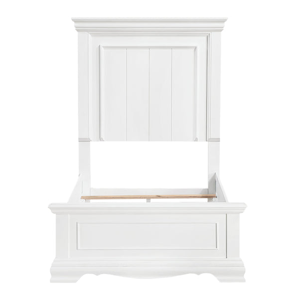 English Elm White Solid Wood Twin Bed Paneled Headboard Sleigh Footboard Traditional Bedroom Frame B011S02484