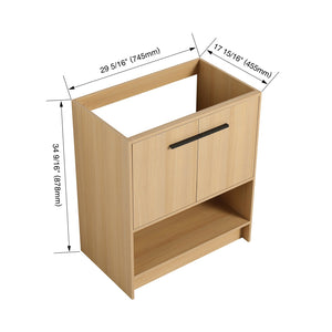 English Elm 30" Freestanding Bathroom Vanity Cabinet with 2 Doors, Integrated Basin & Open Shelf, Modern Ergonomic Design Oak W1972P268398