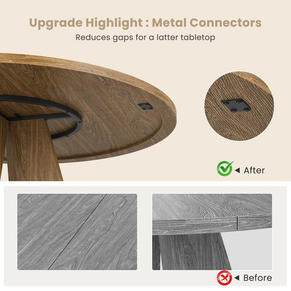English Elm 47" Round Wood Dining Table Seats Six with Industrial Metal Base for Modern Homes Walnut T3623P433915