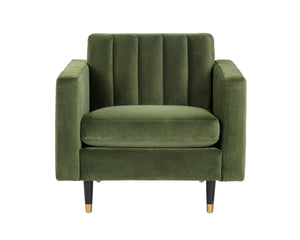 Sunpan YOSI Armchair - Luxurious Channel-Tufted Velvet in Moss Green for Mid-Century Modern Living Spaces 103689