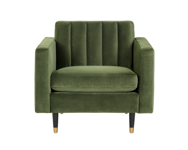 Sunpan YOSI Armchair - Luxurious Channel-Tufted Velvet in Moss Green for Mid-Century Modern Living Spaces 103689