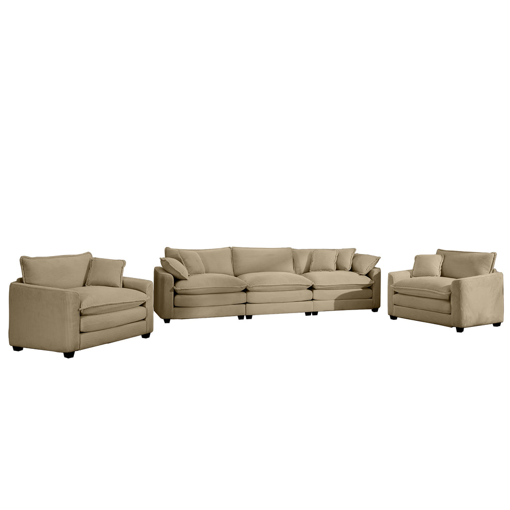 English Elm Luxurious Tan Corduroy Sofa Set - 3-Seater & 2 Single Sofas For Stylish Living Rooms & Clubs W714S00786