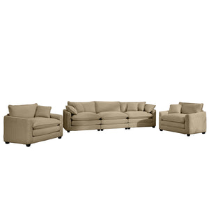 English Elm Luxurious Tan Corduroy Sofa Set - 3-Seater & 2 Single Sofas For Stylish Living Rooms & Clubs W714S00786