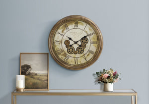 English Elm Clocks, 23" Round Vintage-Industrial Wall Clock With Moving Gear Mechanism & Antique Finish B2710P287144