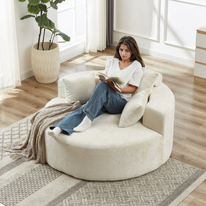 English Elm 55'l Chenille Round Sleeper Chair Fluffy Sculptural Seat for Living Room or Bedroom W834P401614