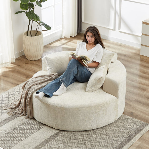 English Elm 55'l Chenille Round Sleeper Chair Fluffy Sculptural Seat for Living Room or Bedroom W834P401614
