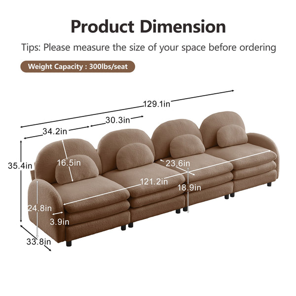 English Elm Teddy Fleece Modular Cloud Sofa Four Seat Curved Sculptural Design for Modern Living Rooms Camel W5656S00107