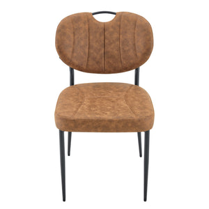 English Elm Dark Oil Waxed Faux Leather Dining Chair Set with Diamond Tufted High Back Metal Legs W3493P449264