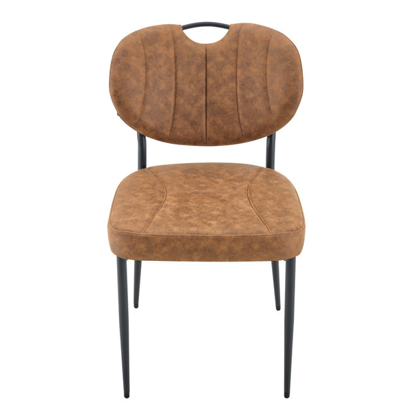 English Elm Dark Oil Waxed Faux Leather Dining Chair Set with Diamond Tufted High Back Metal Legs W3493P449264
