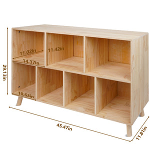 English Elm Solid Pine Seven Compartment Low Shelf Organizer for Living Room Office or Nursery W3166P271631