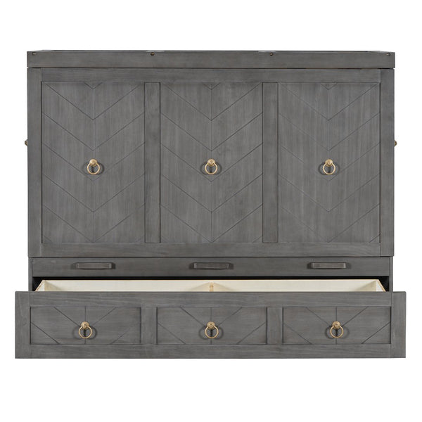 English Elm Queen Murphy Wall Bed with Pull Out Storage Drawer and Built in Usb Charging Gray LP000428AAE