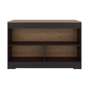 English Elm Wenge Finish Kitchen Island with Three Open Shelves for Modern Loft Organization B062S01860