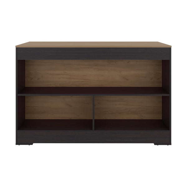 English Elm Wenge Finish Kitchen Island with Three Open Shelves for Modern Loft Organization B062S01860