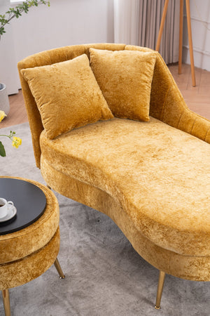 English Elm 58'' Chenille Chaise Lounge with Footstool Pocket Spring Comfort for Bedroom Living Room Yellow W2363S00091