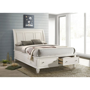 English Elm Fresnes Sleigh-Style Queen Bed with Built-In Underbed Storage Drawers and Traditional Wood Trim Finish Cream White B062S00930
