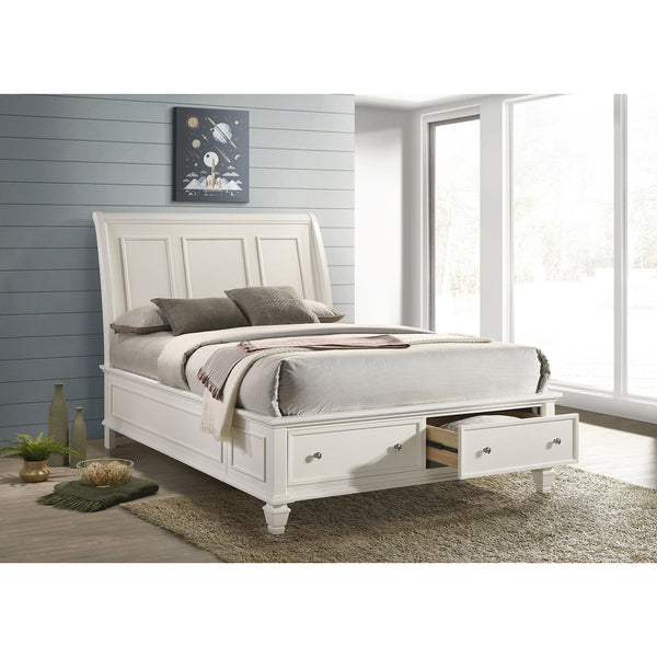 English Elm Fresnes Sleigh-Style Queen Bed with Built-In Underbed Storage Drawers and Traditional Wood Trim Finish Cream White B062S00930