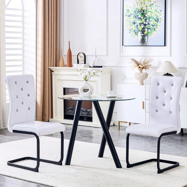 English Elm Set of 2 Glam Faux Alligator Pvc Dining Chairs with Crystal Buckle Bow Legs White W3875P371057