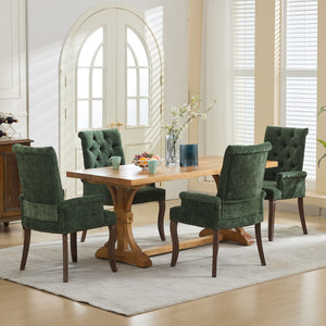 English Elm Upholstered Chenille Accent Dining Chair with Tufted Diamond Back, Curved Solid Wood Legs, Comfortable Support Olive Green W1143P346929