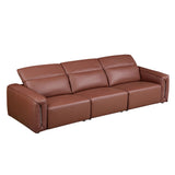 English Elm Modern Simple Line Design 3-Seater Leather Sofa For Living Room, Comfy Sofa Couch With Extra Deep Seats,Adjustable Headrests Couch,Brown