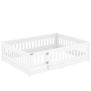 English Elm Full Size Floor Bed With Safety Guardrails And Built-In Door For Kids' Bedrooms And Playrooms W1820P240537