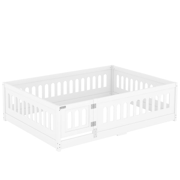English Elm Full Size Floor Bed With Safety Guardrails And Built-In Door For Kids' Bedrooms And Playrooms W1820P240537