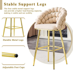 English Elm Set of 2 Sculptural Bubble Back Velvet Barstools with Glamorous Electroplated Legs Beige,Gold W3875P370837