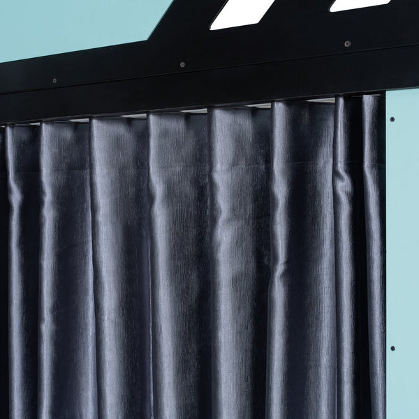English Elm Full Size Loft Bed with Desk Blackout Curtains Rgb Lighting and Integrated Storage Black+Blue LT000377AAC