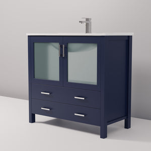 English Elm Navy 36" Bath Vanity with White Ceramic Top, Soft-Close Drawers & Chrome Faucet — Durable, Stylish B2731P260517