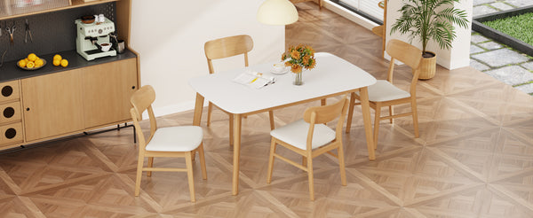 English Elm [video] 5 Piece Mid-century Rubberwood Dining Set with Cushioned Chairs for Modern Homes Light Beige,White+Oak N759S005002K