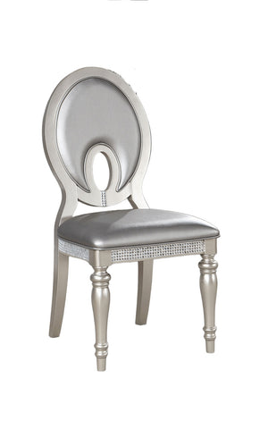 English Elm Formal Silver Mirror Tile Dining Side Chairs Set of 2 — Leatherette Upholstered Seats, Keyhole Back, Turned Legs B2741P309205