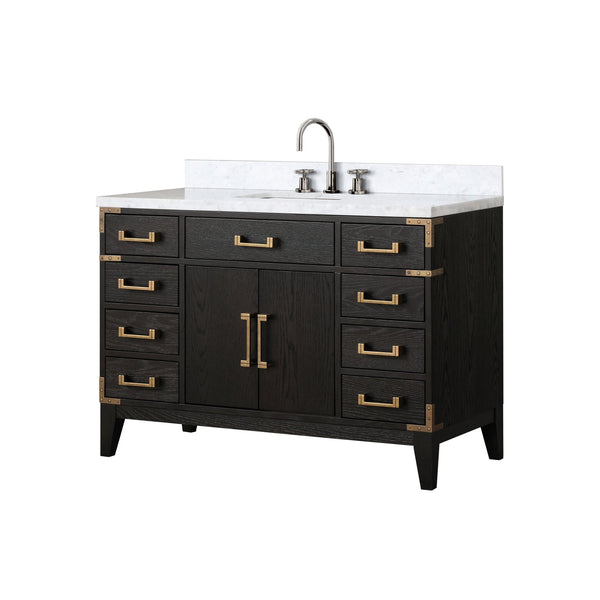 English Elm Black Oak Single Bath Vanity With Carrara Marble Top & Chrome Faucet - Elegant Storage Solution! B2731P260926