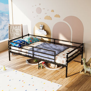 English Elm Bunk Bed Twin Over Heavy Duty Iron Frame with Guardrail for Teens and Adults W3752P464507