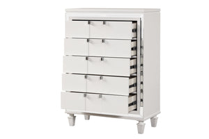 English Elm Genoa Five Drawer Chest Art Deco White Lacquer Mirror Trim Chrome Bedroom Storage B078P497936