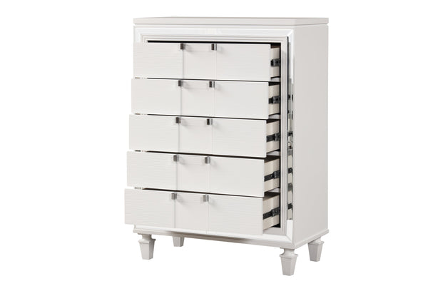 English Elm Genoa Five Drawer Chest Art Deco White Lacquer Mirror Trim Chrome Bedroom Storage B078P497936