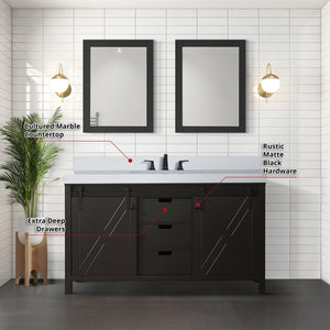 English Elm Brown Double Bath Vanity 60 in. W x 22 in. D with Cultured Marble Top, Matte Black Faucets, Mirrors, Durable Finish B2731S01117