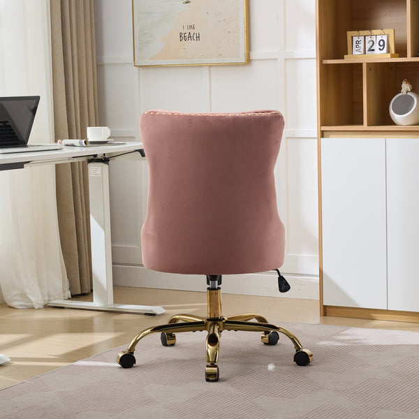 English Elm A&A Velvet Tufted Office Chair with Hand-Pulled Buttons, Nailhead Trim & Golden Metal Base, Luxe Comfort Pink W1143P292467