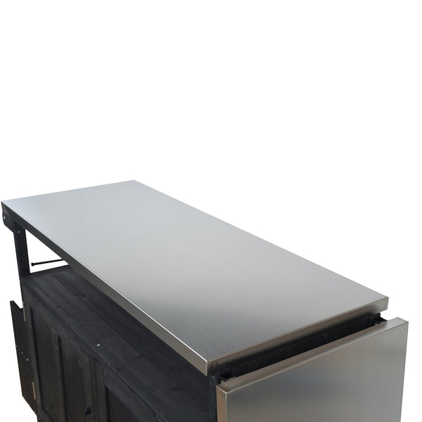 English Elm Foldable Outdoor Kitchen Cart with Stainless Worktop Fir Wood Frame and Lockable Wheels Black N719P380279B