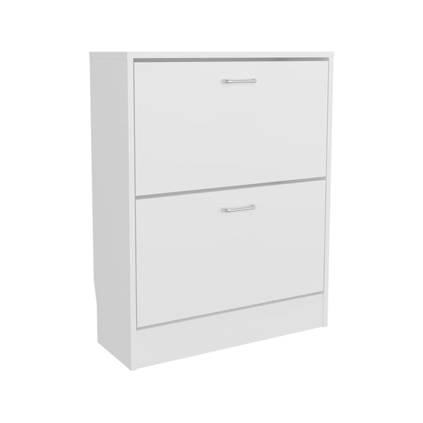 English Elm Shoe Compact 2-Door White Engineered Wood Shoe Cabinet for Entryway or Bedroom — Durable Concealed Storage B097P369435